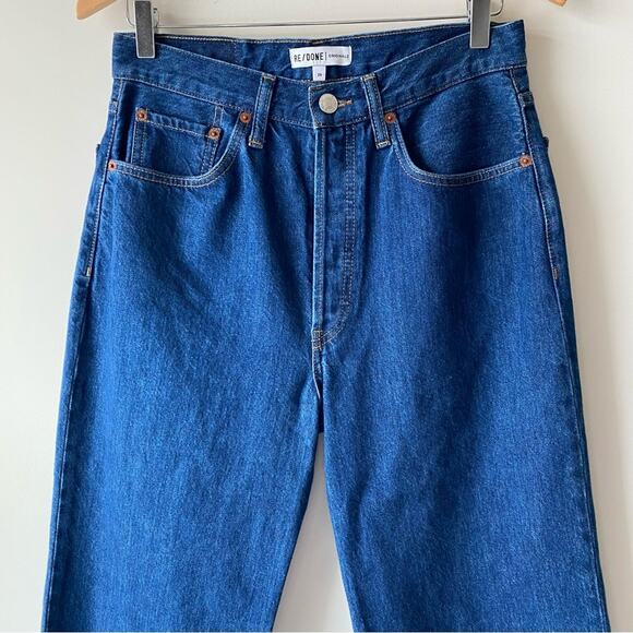 RE/DONE REDONE HighRise Wide Leg Crop Jean Raw Hem Dark 95 Size 29 - Picture 3 of 13